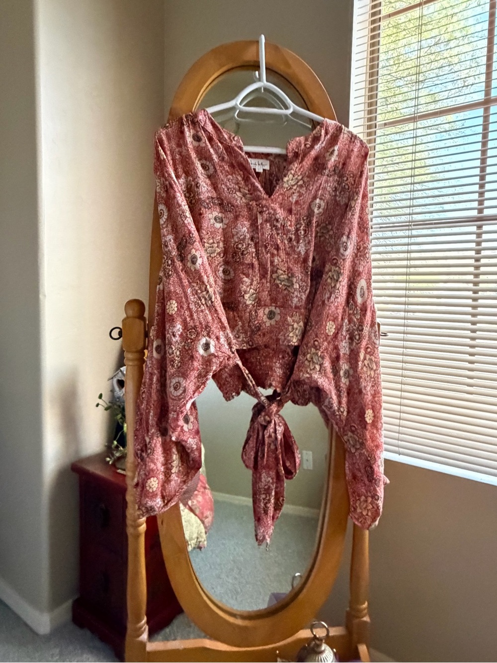 Nicole Miller Rose Floral Tie-Front Blouse